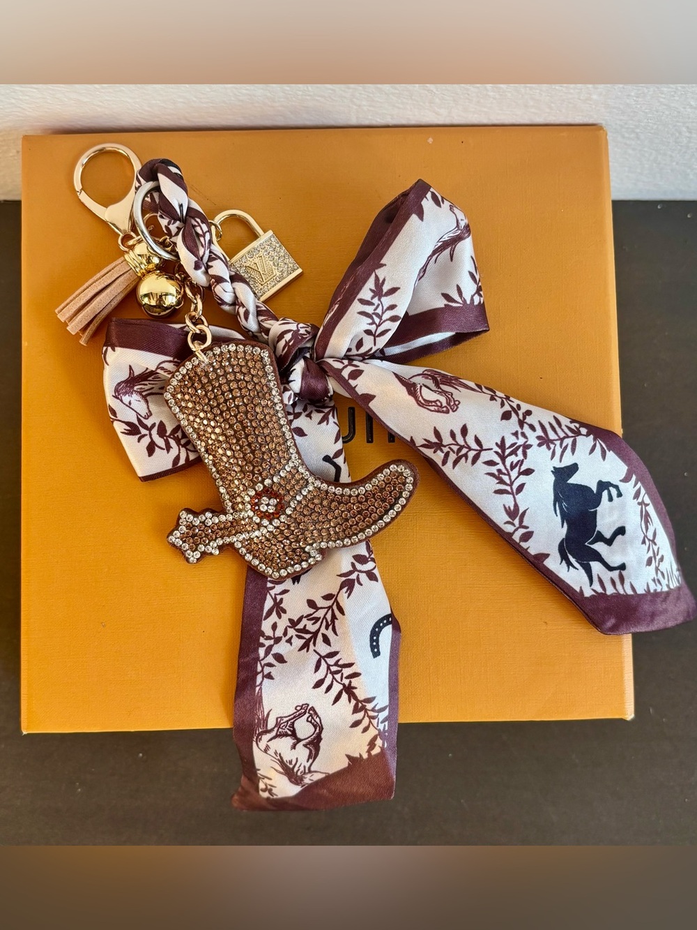Louis Vuitton Rhinestone Lock, western bag charm, horse, 11 inches